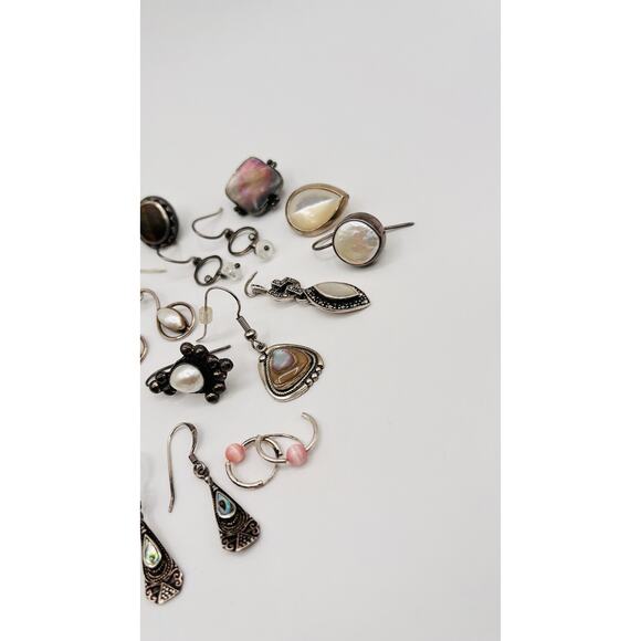 Lot Of Sterling Silver 925 Earrings Single/Pairs Moonstone Abalone SCRAP CRAFT - Picture 5 of 7